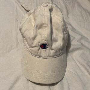 Champion Off-White Baseball Hat with Red & Blue Logo